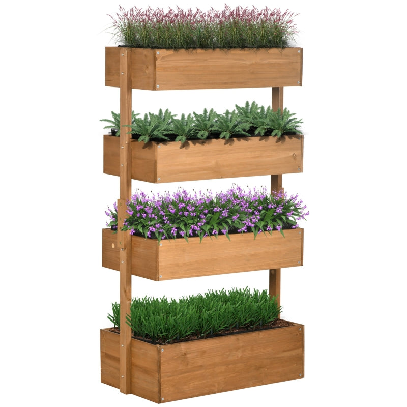 4 Tier Raised Garden Bed, Wooden Planter Box, Self-Draining With Bed Liner For Indoor Outdoor Flowers