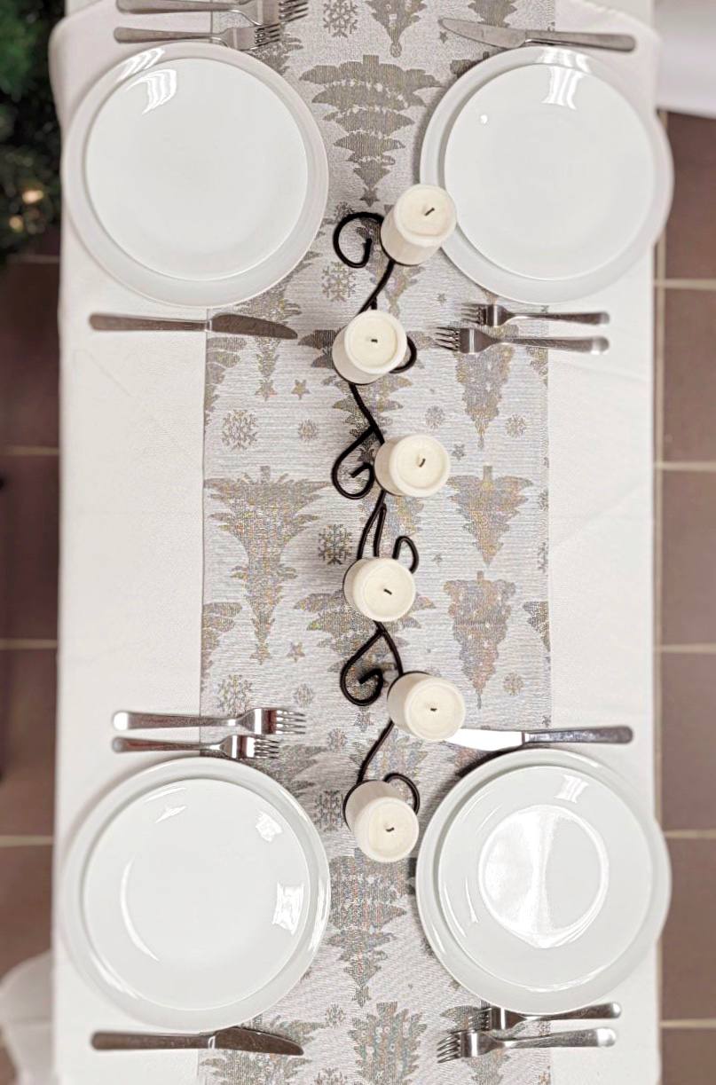 Silver Pine Trees Christmas Table Runner - Festive Holiday Decor