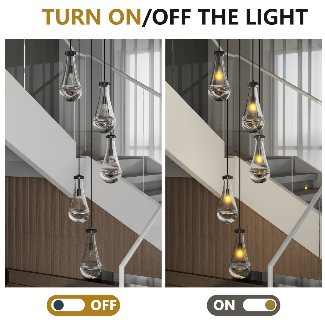 5 Light Cluster Pendant Lights, Black High Ceiling Chandeliers Adjustable, Living Room Pendant Light, Foyer Chandeliers, Stairwell Pendant Lighting, Bedroom Chandelier,E12 Not Including Bulb