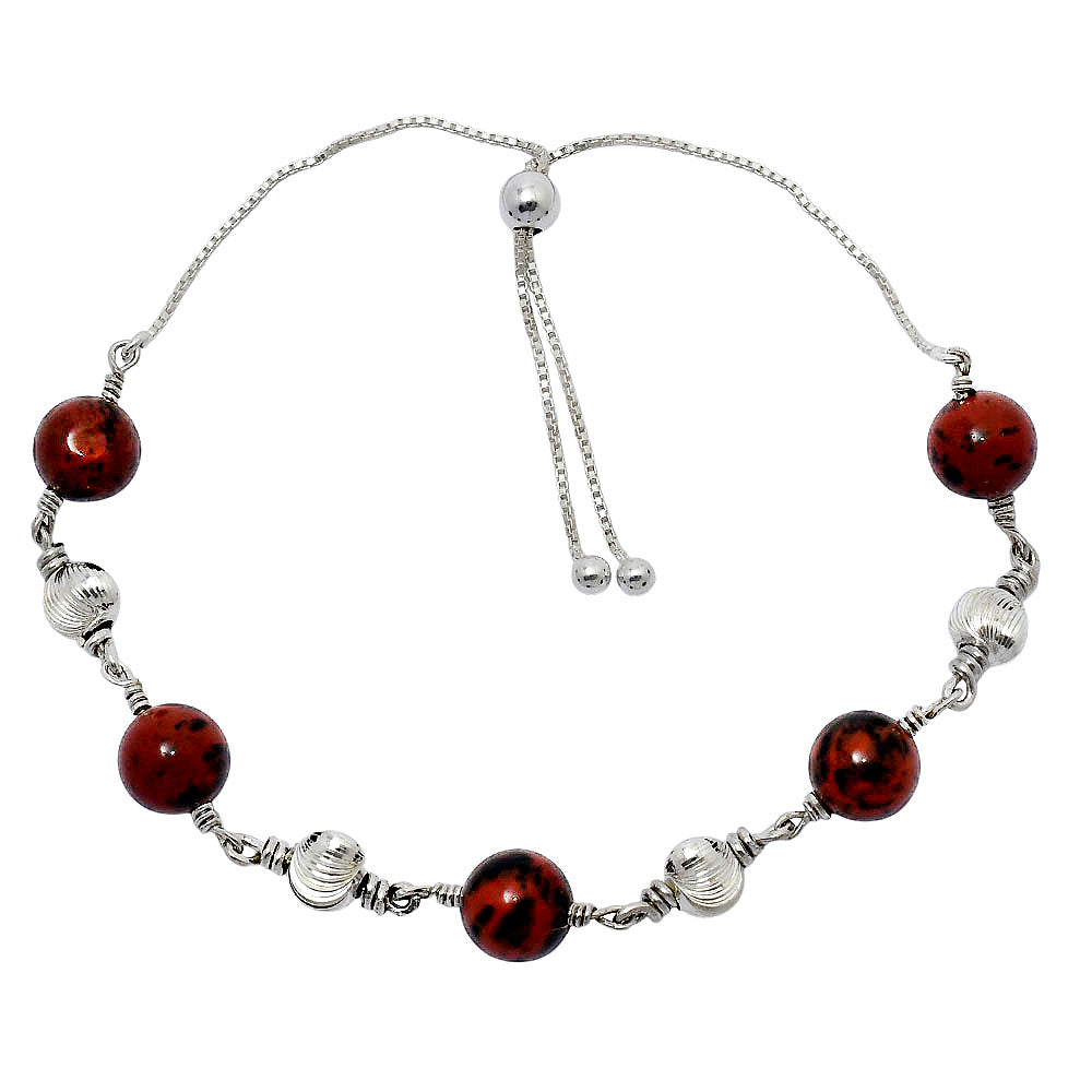 Natural Gemstone 925 Sterling Silver Slider Bracelet - Adjustable