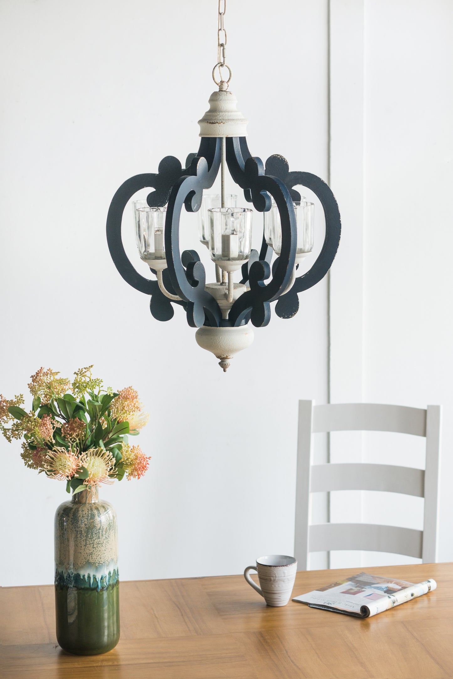 Wood Chandelier 6 - Light Farmhouse Pendant Lighting Natural Wood Hanging Light Fixture For Kitchen Living Dining Room Bulb Not Included