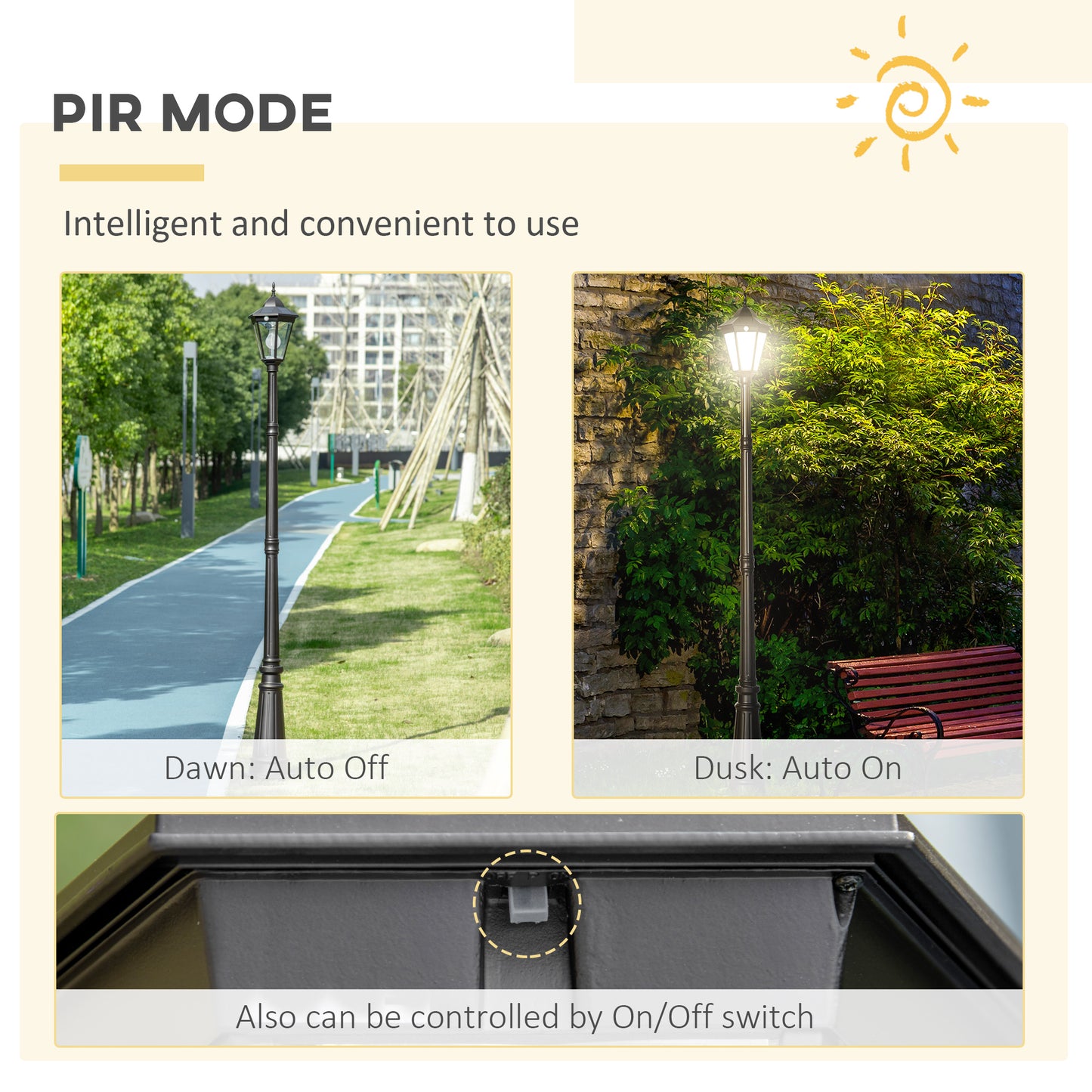 94.5" Solar Lamp Post Light, Dusk to Dawn Vintage Style Street Light, Aluminum Solar Powdered Lamp, PIR Motion Sensor for Garden, Lawn, Pathway, Driveway, Black