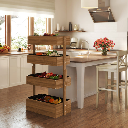 4 Tier Raised Garden Bed, Wooden Planter Box, Self-Draining With Bed Liner For Indoor Outdoor Flowers