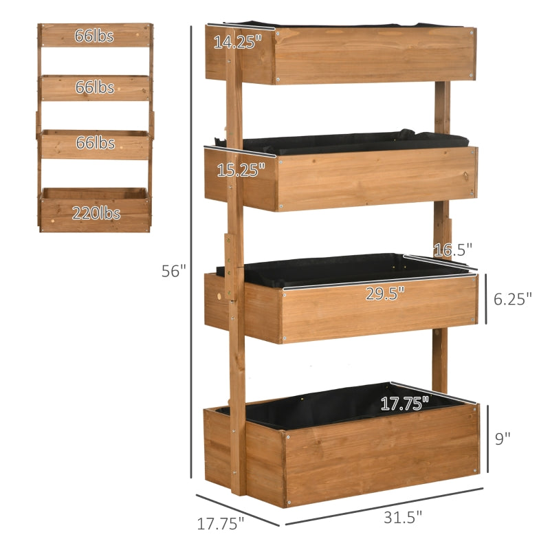 4 Tier Raised Garden Bed, Wooden Planter Box, Self-Draining With Bed Liner For Indoor Outdoor Flowers