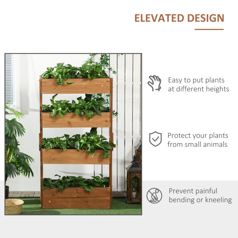 4 Tier Raised Garden Bed, Wooden Planter Box, Self-Draining With Bed Liner For Indoor Outdoor Flowers