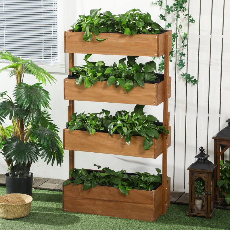 4 Tier Raised Garden Bed, Wooden Planter Box, Self-Draining With Bed Liner For Indoor Outdoor Flowers
