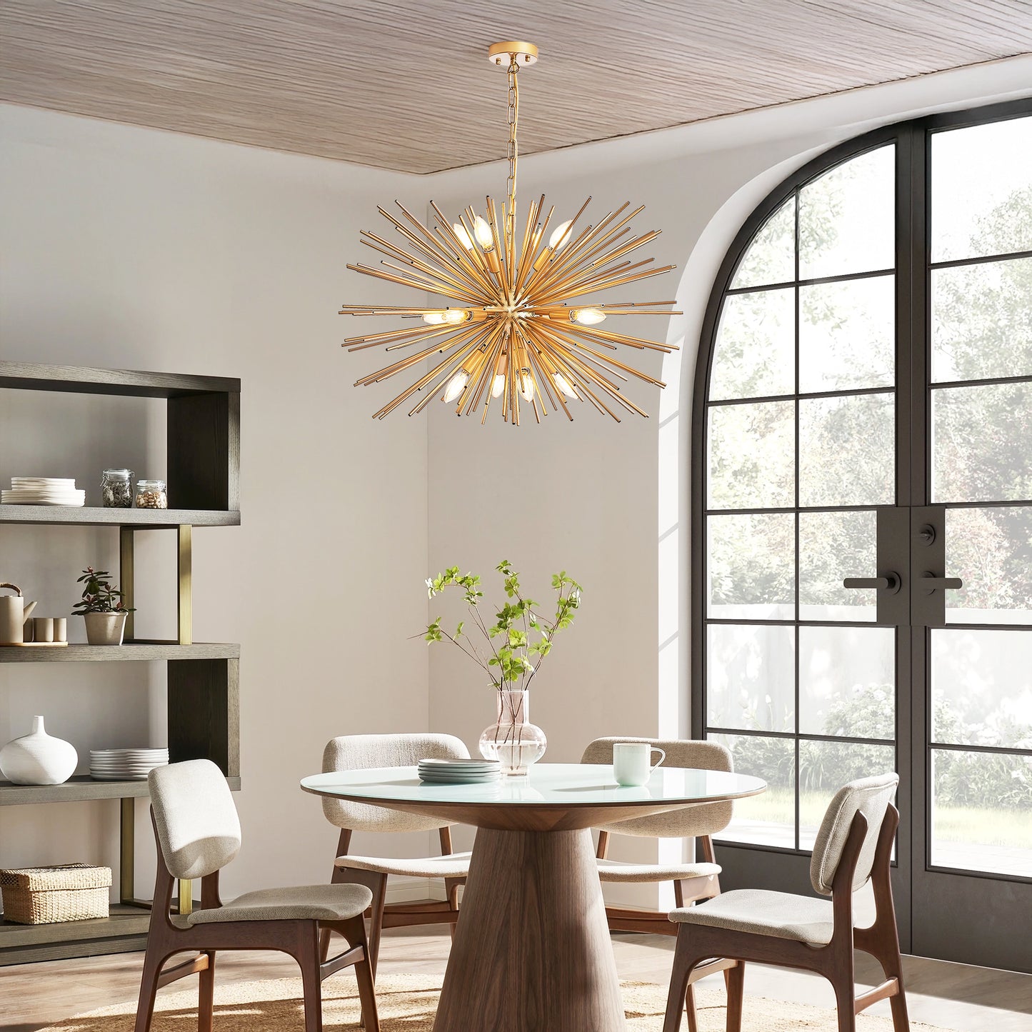29 Mid-Century Modern 12-Light Starburst Chandelier Gold Sputnik Pendant Light Fixture For Living Room, Dining Room, Or Foyer Bulb Not Included