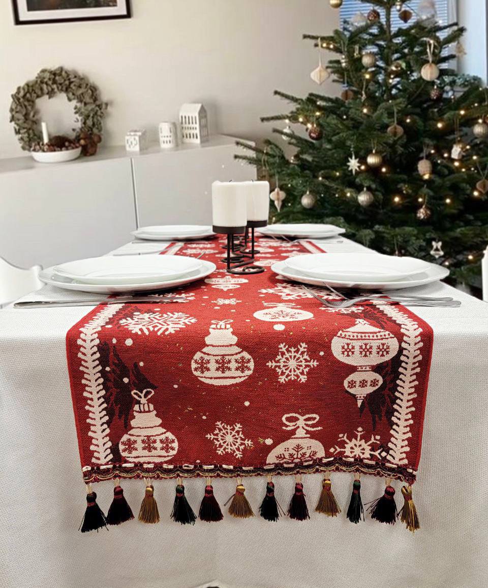 Red Christmas Ornaments Table Runner F07M5-10B-0