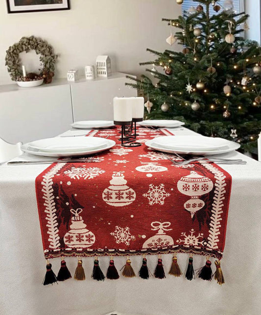 Red Christmas Ornaments Table Runner F07M5-10B-0