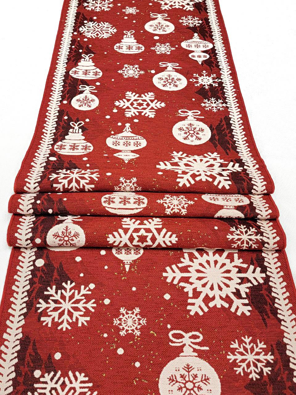 Red Christmas Ornaments Table Runner F07M5-10B-2