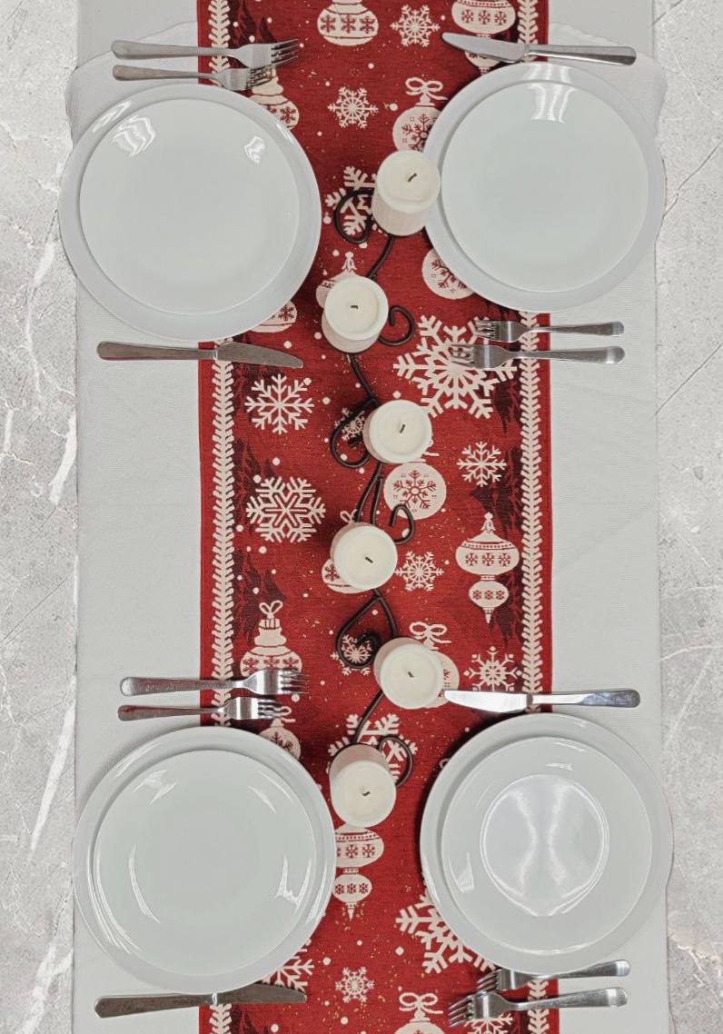 Red Christmas Ornaments Table Runner F07M5-10B-3