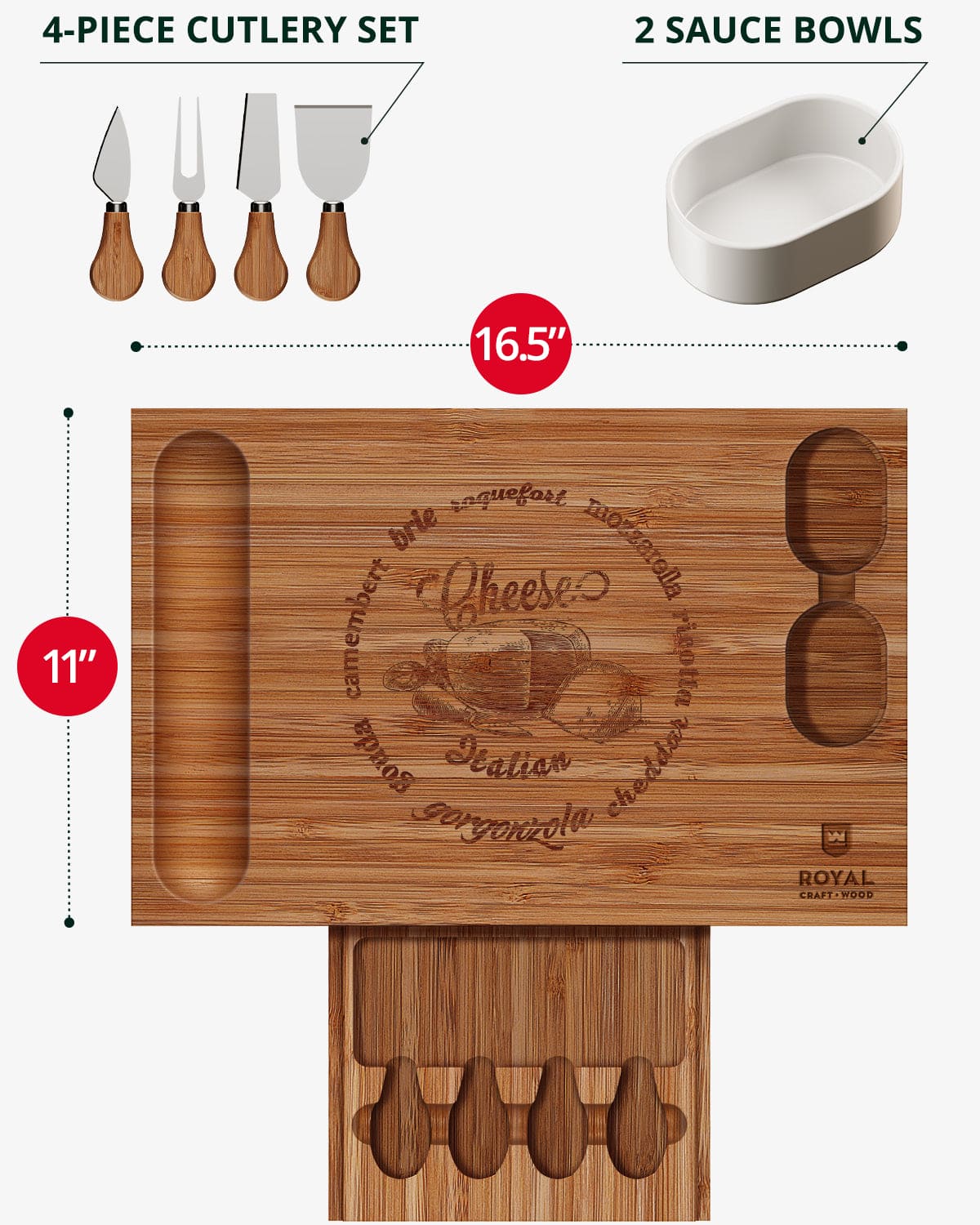 Cheese Board Set w/knives, 16.5“x11”, Brown-1