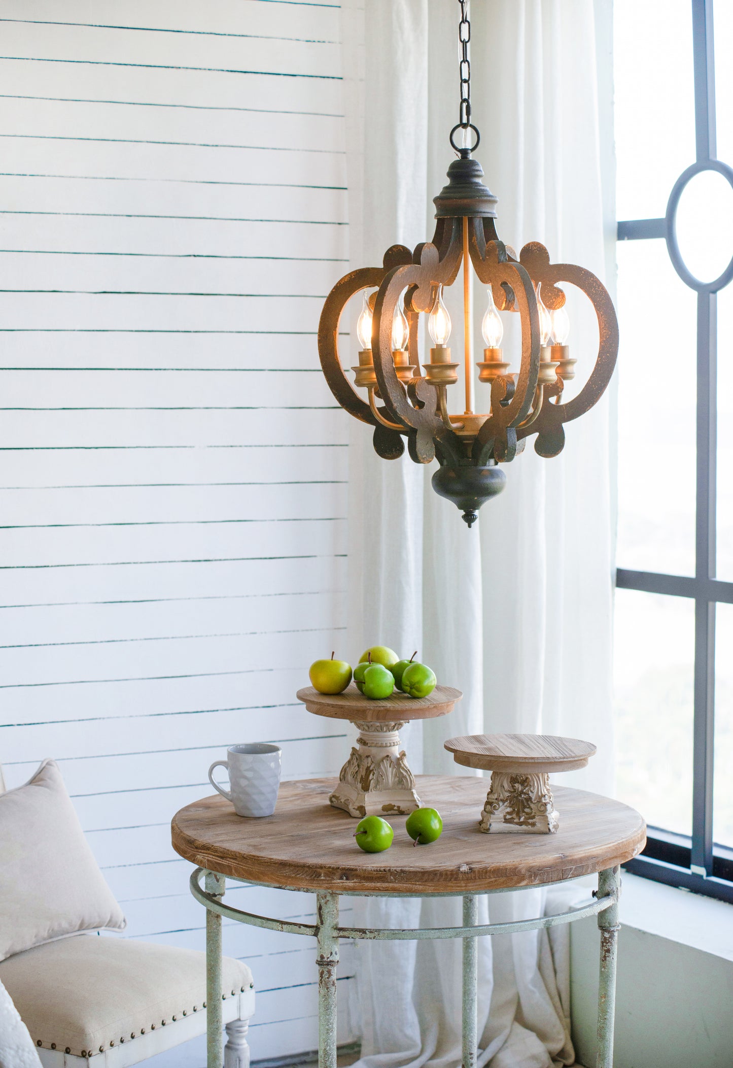 French Country Wood Chandelier  6- Light Farmhouse Pendant Light Fixture With 28   Adjustable Chain For Kitchen Foyer Hallway  Bulb Not Included