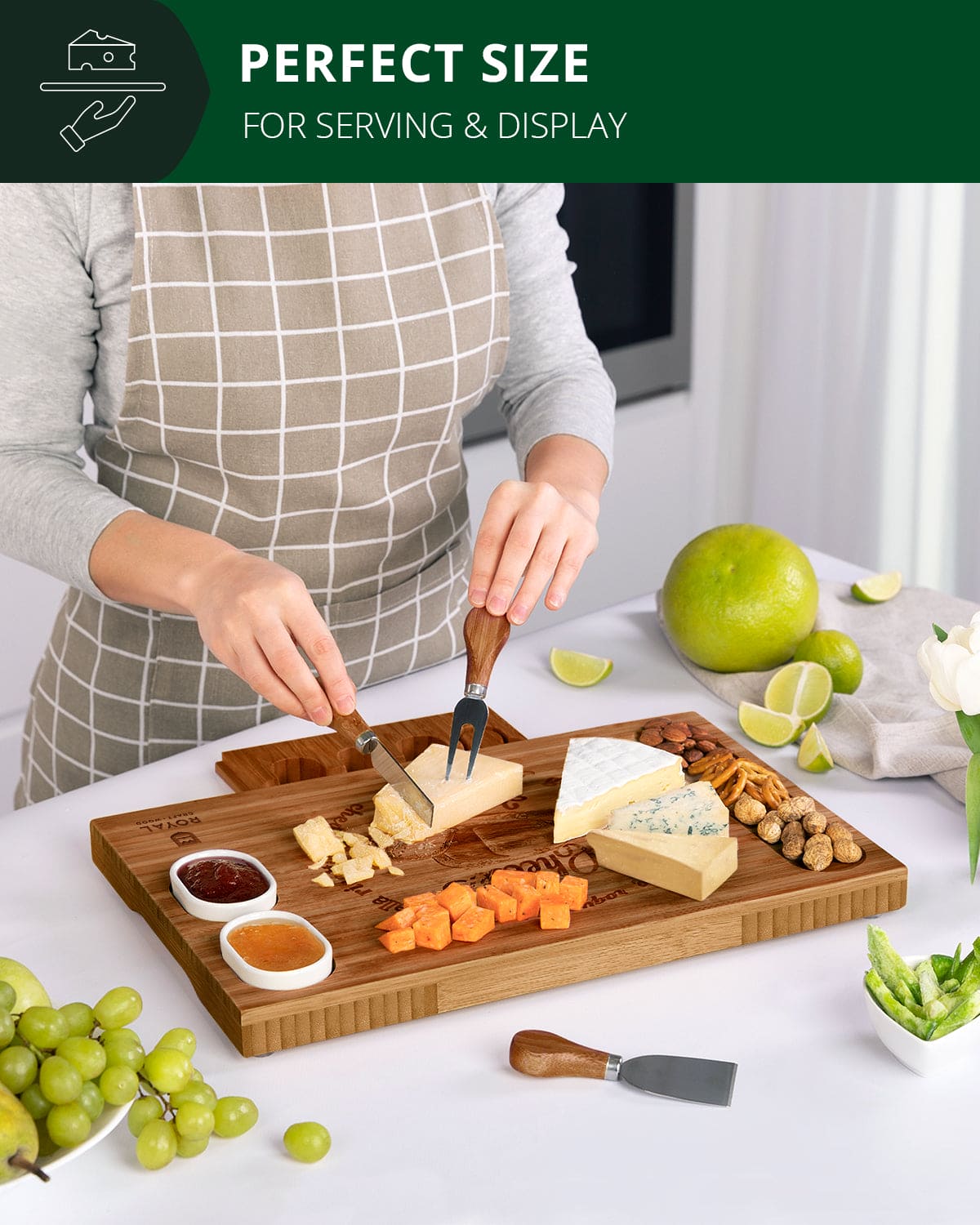 Cheese Board Set w/knives, 16.5“x11”, Brown-2