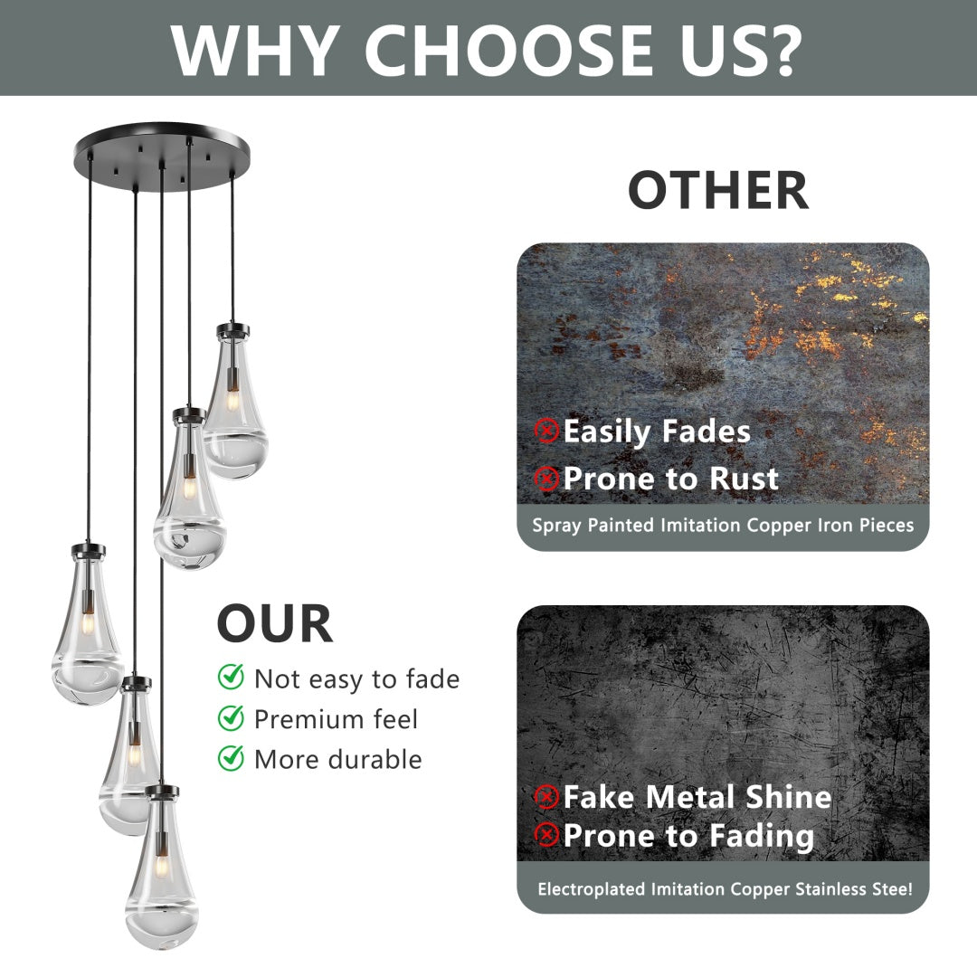 5 Light Cluster Pendant Lights, Black High Ceiling Chandeliers Adjustable, Living Room Pendant Light, Foyer Chandeliers, Stairwell Pendant Lighting, Bedroom Chandelier,E12 Not Including Bulb