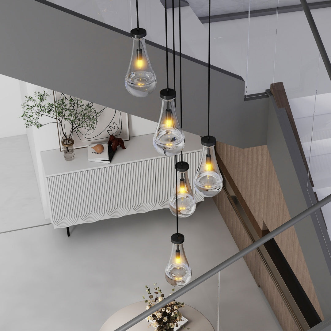 5 Light Cluster Pendant Lights, Black High Ceiling Chandeliers Adjustable, Living Room Pendant Light, Foyer Chandeliers, Stairwell Pendant Lighting, Bedroom Chandelier,E12 Not Including Bulb