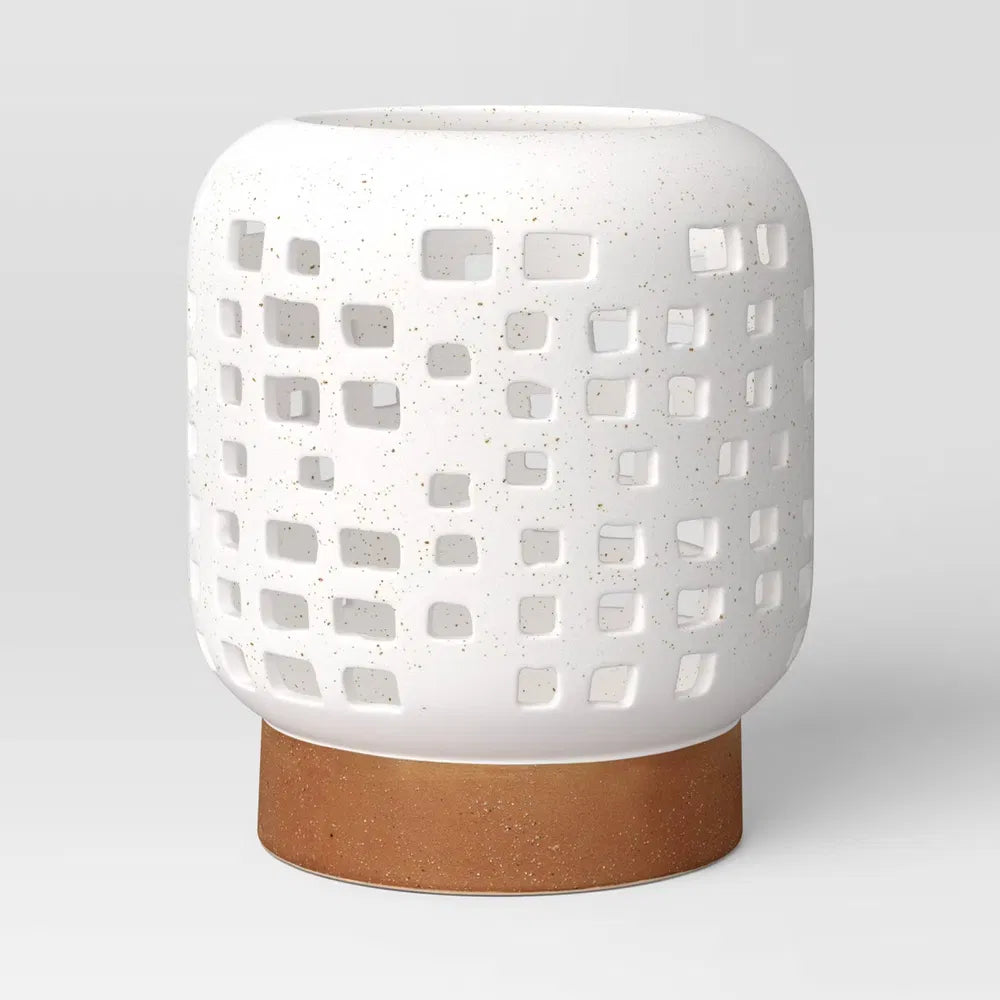 7.17"x6.26" Pillar Ceramic Lantern Candle Holder White