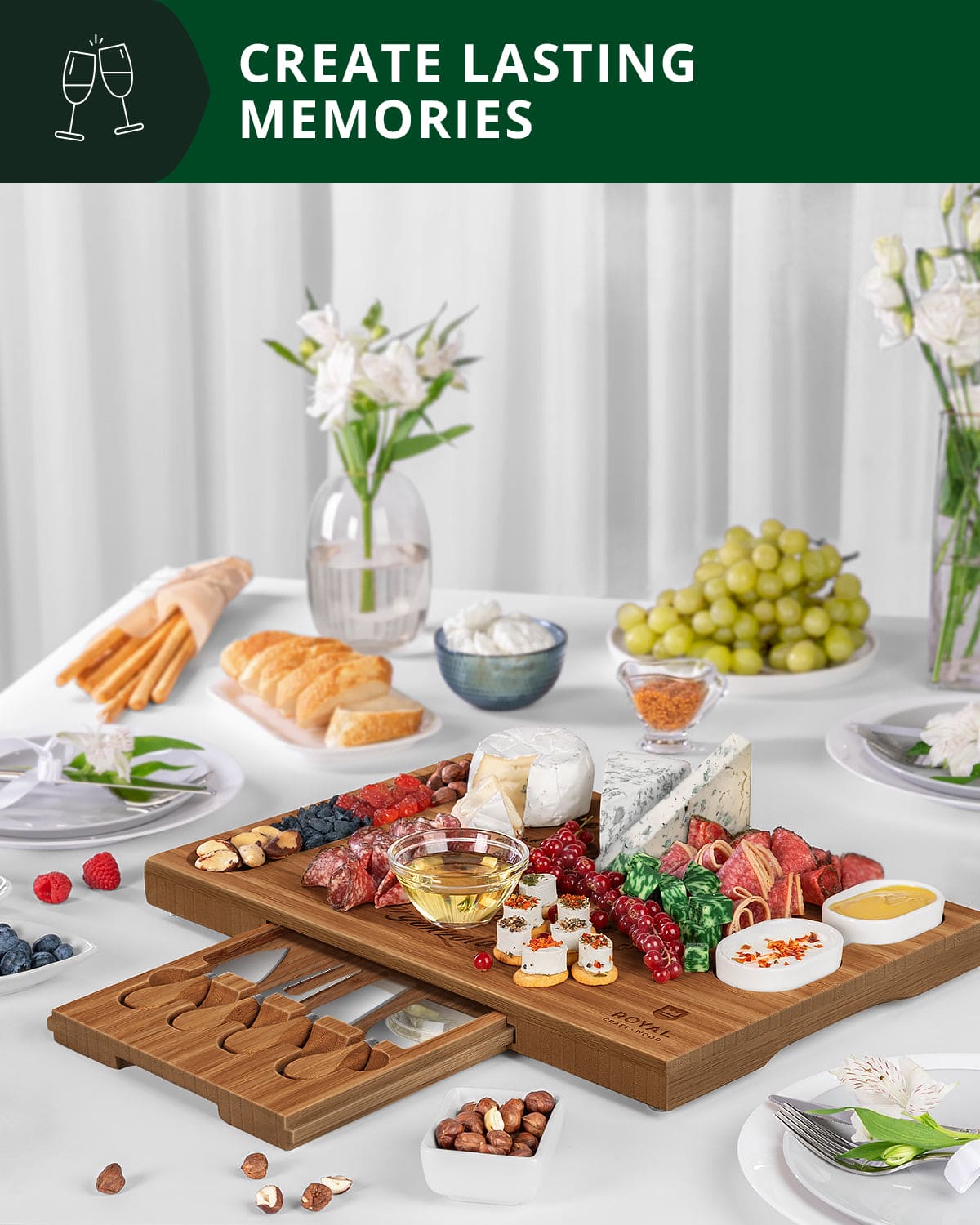 Cheese Board Set w/knives, 16.5“x11”, Brown-3