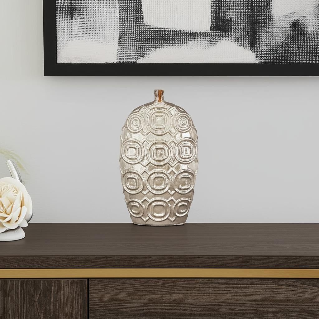 16" Ivory Geometric Bud Ceramic Table Vase