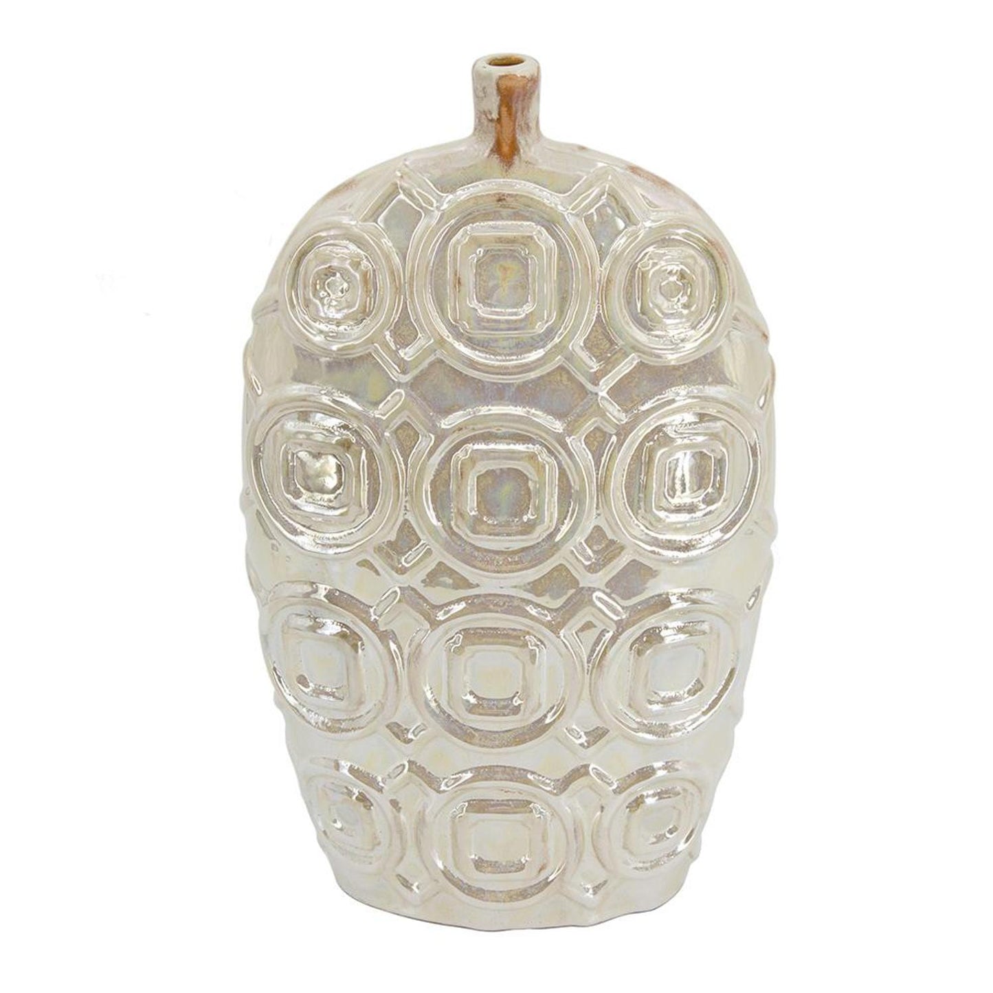 16" Ivory Geometric Bud Ceramic Table Vase