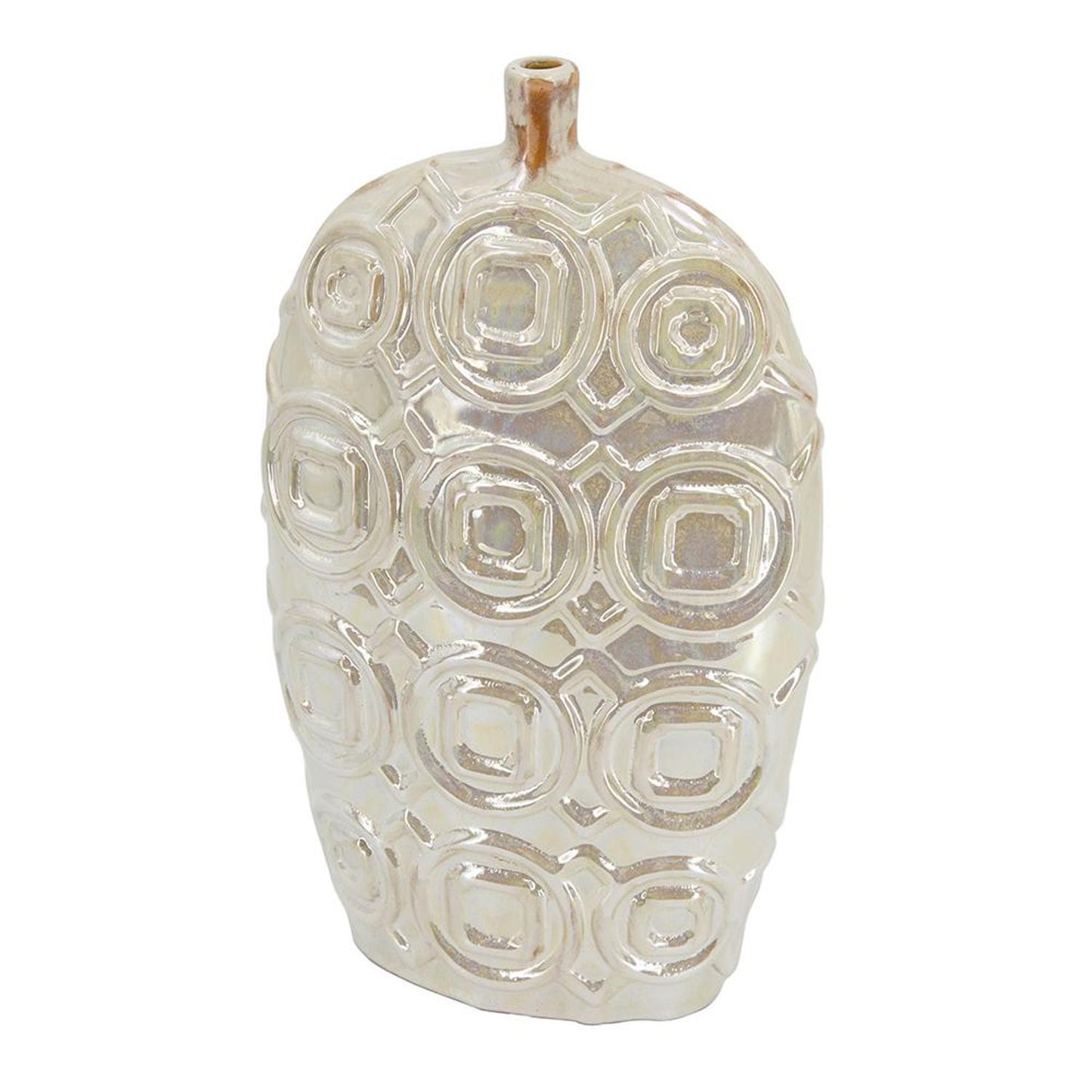 16" Ivory Geometric Bud Ceramic Table Vase