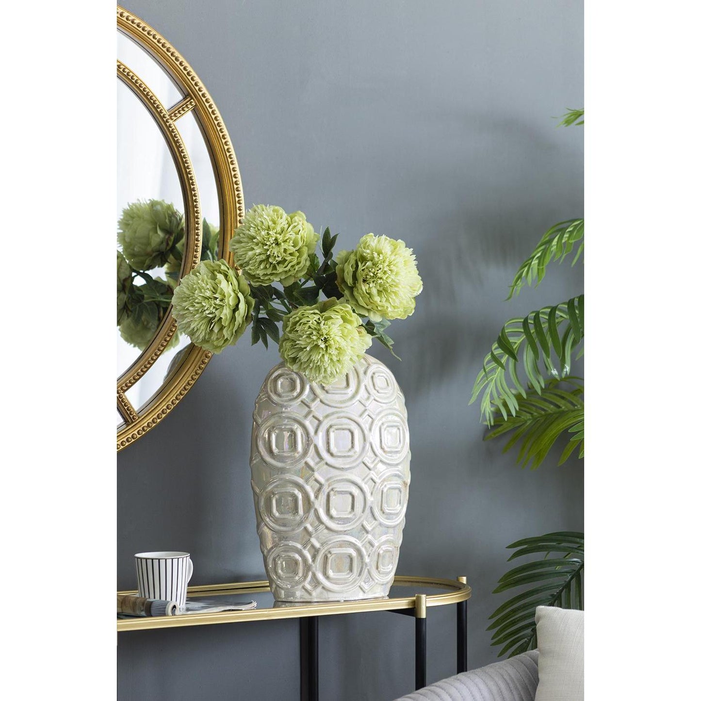 16" Ivory Geometric Bud Ceramic Table Vase