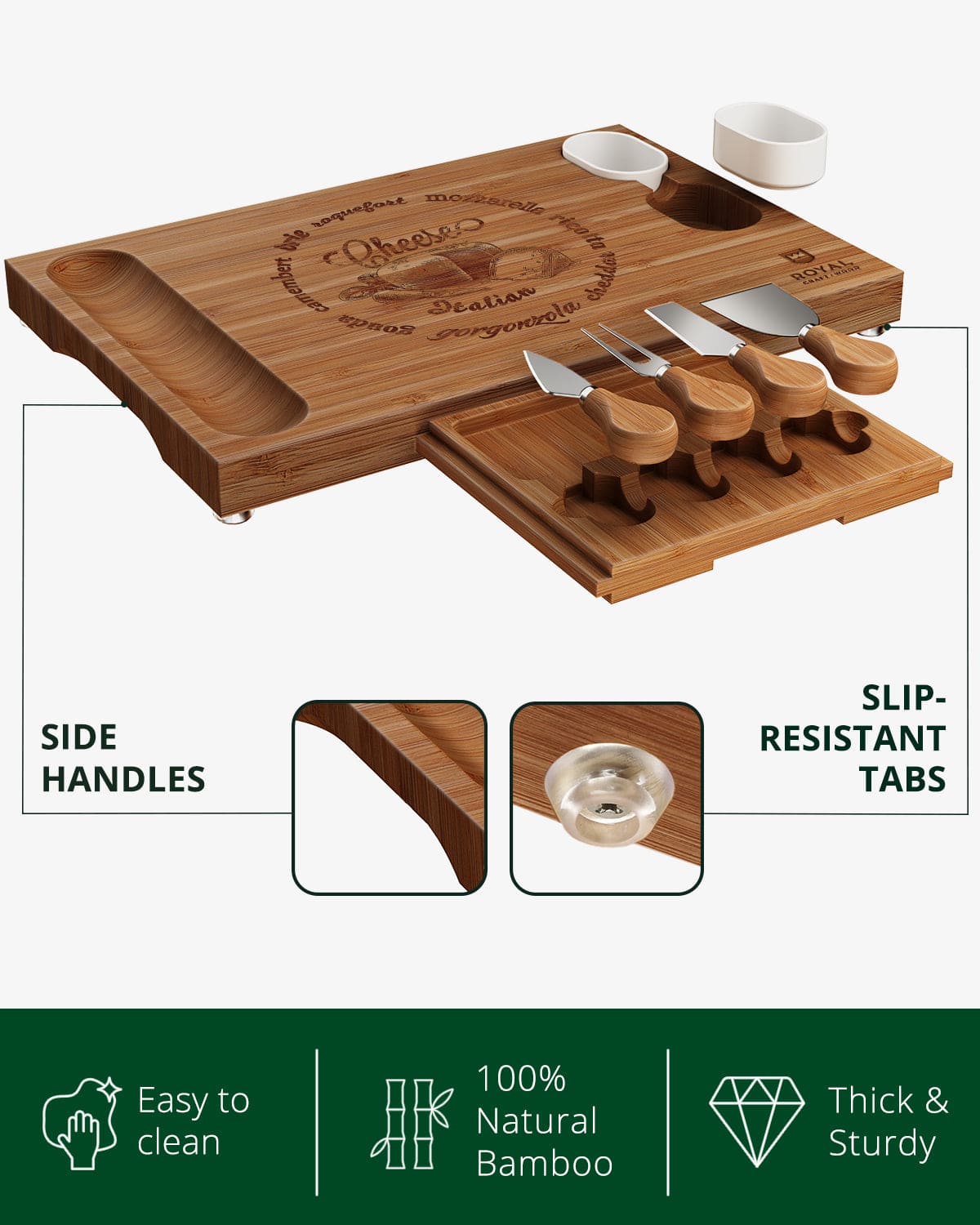 Cheese Board Set w/knives, 16.5“x11”, Brown-4