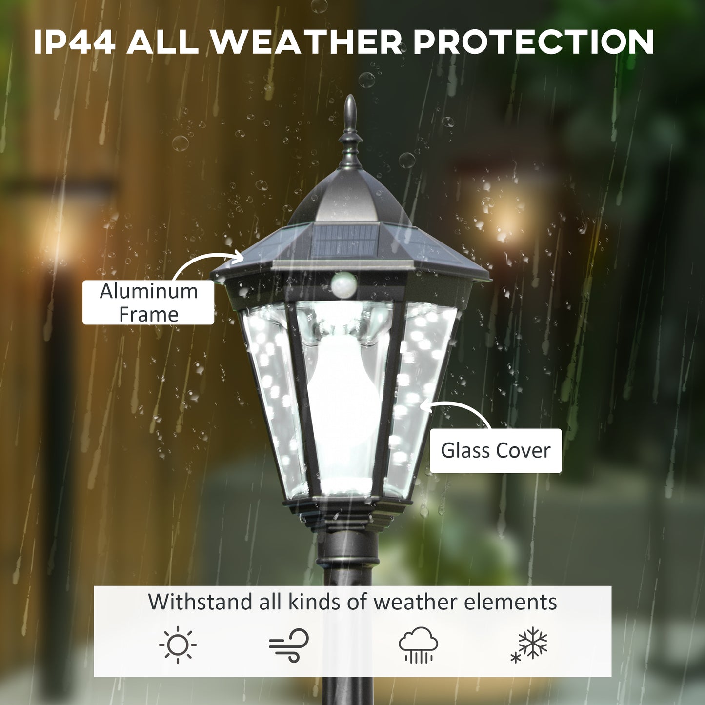 94.5" Solar Lamp Post Light, Dusk to Dawn Vintage Style Street Light, Aluminum Solar Powdered Lamp, PIR Motion Sensor for Garden, Lawn, Pathway, Driveway, Black