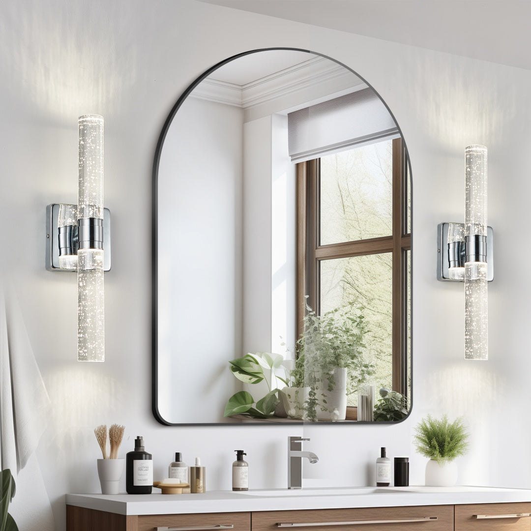 17in  H Contemporary Crystal Wall Light, Chrome Finish With Bubble Crystal, 2-Light Sconce For Bathroom, Bedroom, Hallway - Modern Indoor Lighting Fixture