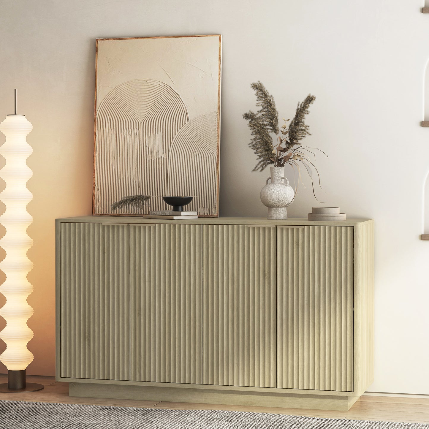 Wood Modern Buffet Cabinet With Storage, Fluted Sideboard Large Buffet With Adjustable Shelves, Credenza, Accent Cabinet Console Table