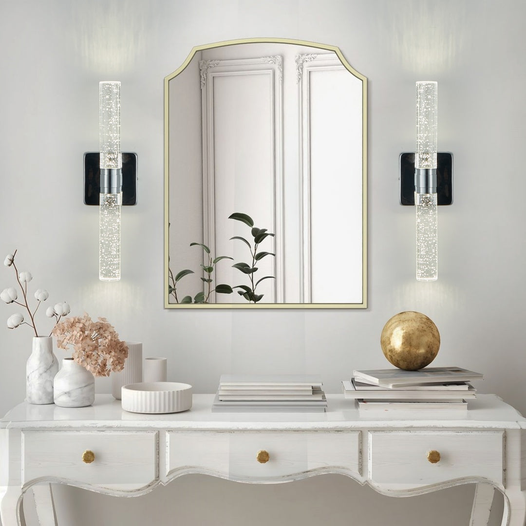 17in  H Contemporary Crystal Wall Light, Chrome Finish With Bubble Crystal, 2-Light Sconce For Bathroom, Bedroom, Hallway - Modern Indoor Lighting Fixture