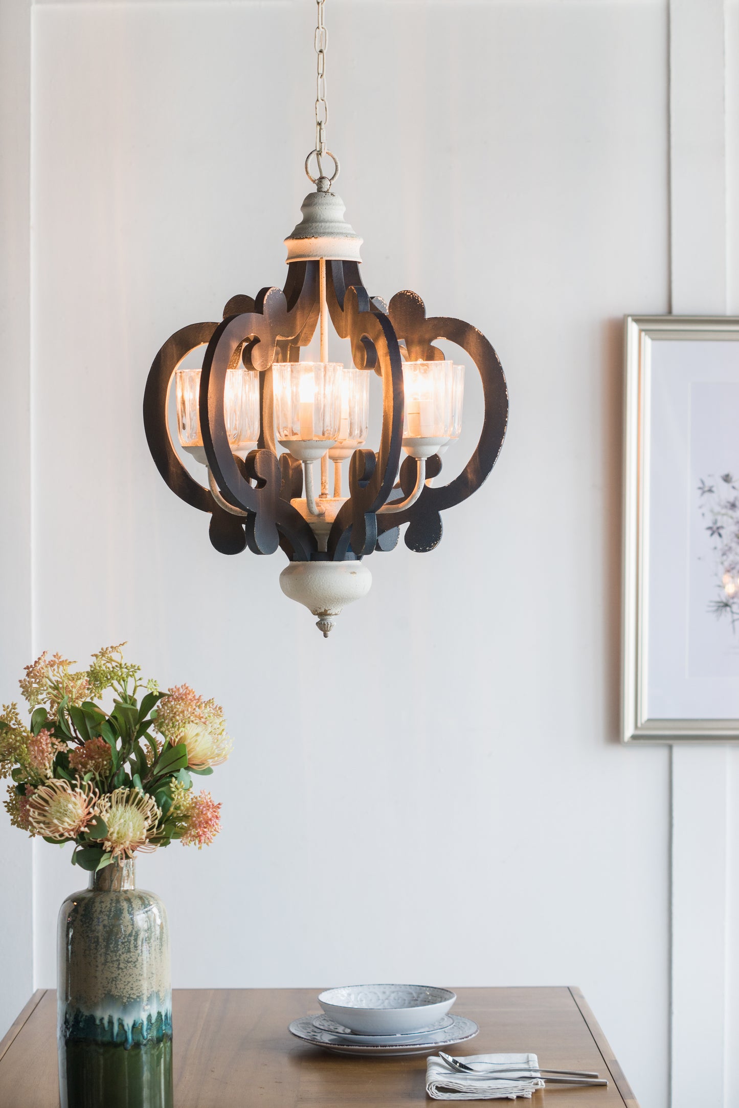 Wood Chandelier 6 -  Light Farmhouse Pendant Lighting Natural Wood Hanging Light Fixture For Kitchen Living Dining Room  Bulb Not Included