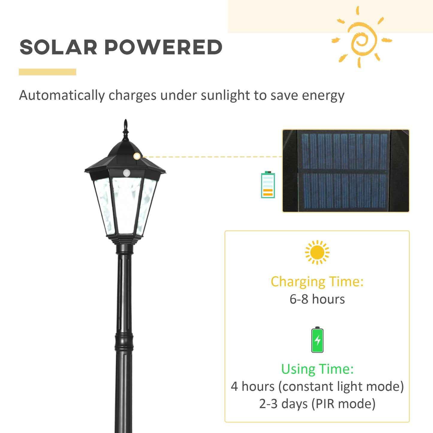 94.5" Solar Lamp Post Light, Dusk to Dawn Vintage Style Street Light, Aluminum Solar Powdered Lamp, PIR Motion Sensor for Garden, Lawn, Pathway, Driveway, Black