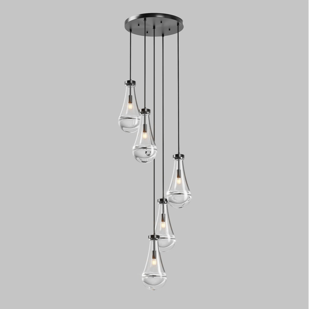 5 Light Cluster Pendant Lights, Black High Ceiling Chandeliers Adjustable, Living Room Pendant Light, Foyer Chandeliers, Stairwell Pendant Lighting, Bedroom Chandelier,E12 Not Including Bulb