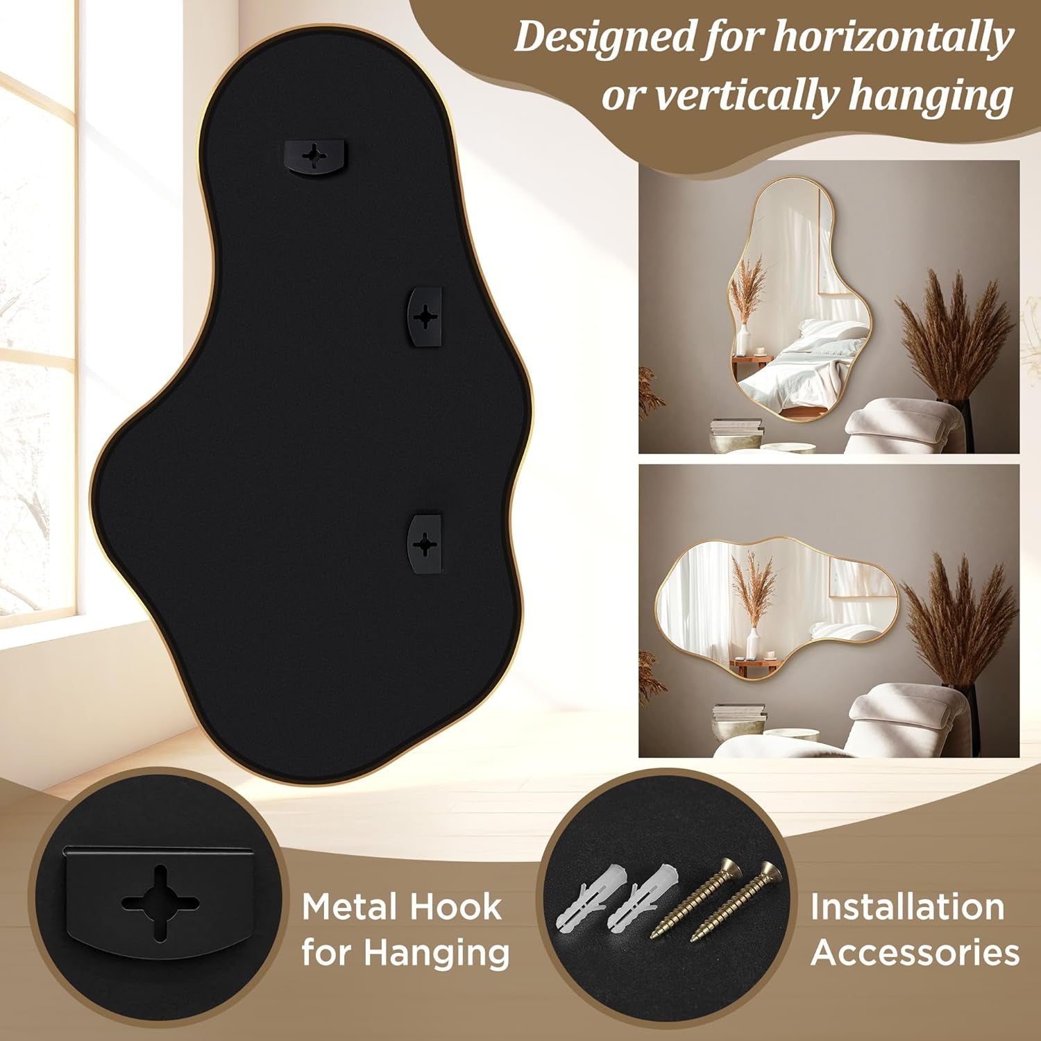 Modern gold frame wall mirror irregular design