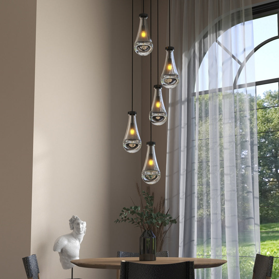 5 Light Cluster Pendant Lights, Black High Ceiling Chandeliers Adjustable, Living Room Pendant Light, Foyer Chandeliers, Stairwell Pendant Lighting, Bedroom Chandelier,E12 Not Including Bulb