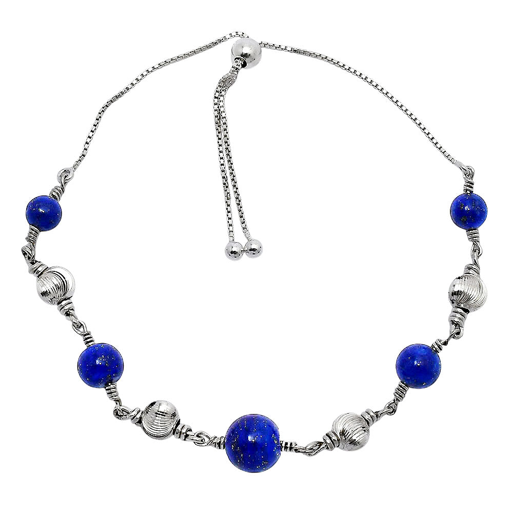 Natural Gemstone 925 Sterling Silver Slider Bracelet - Adjustable