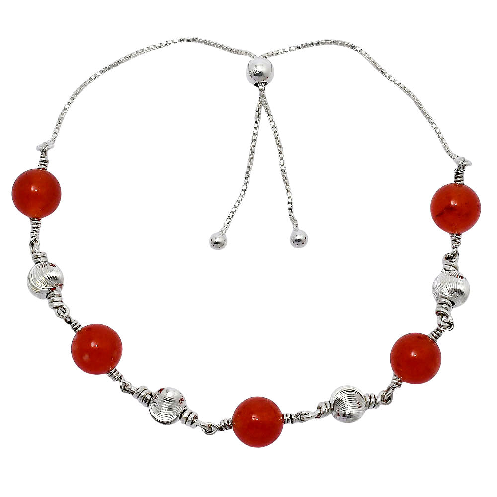 Natural Gemstone 925 Sterling Silver Slider Bracelet - Adjustable