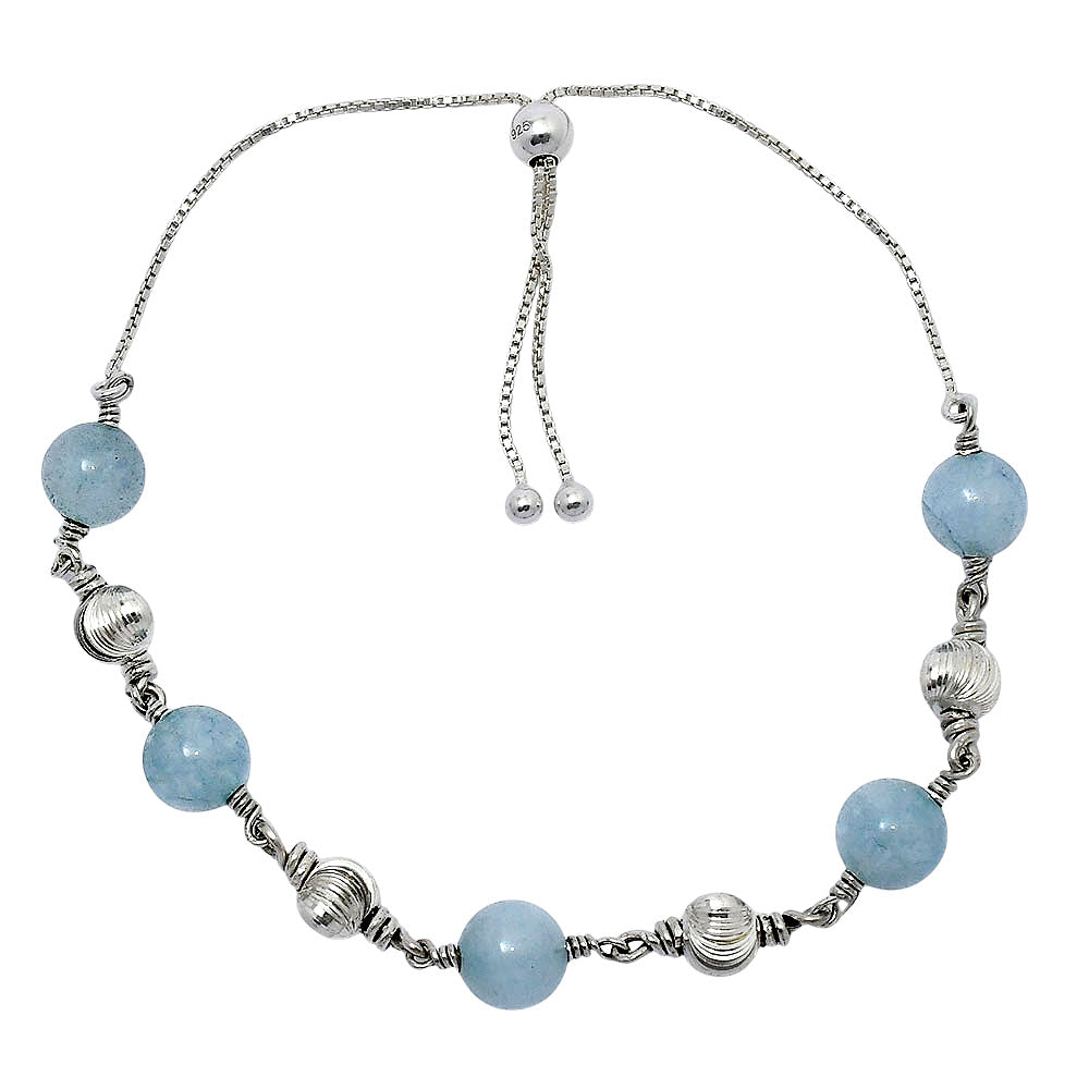 Natural Gemstone 925 Sterling Silver Slider Bracelet - Adjustable