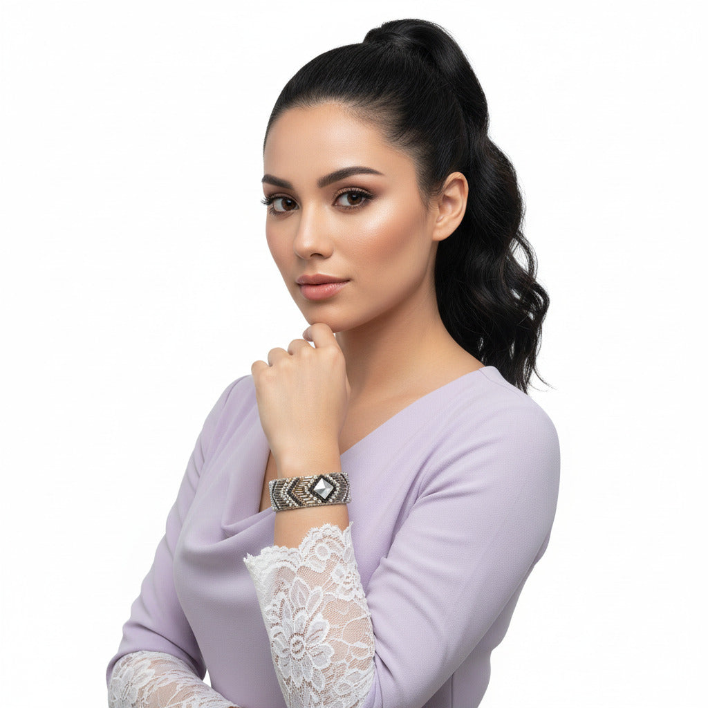 Bohemian Seed Bead Loom Bracelet - Colorful Ethnic Cuff for Women