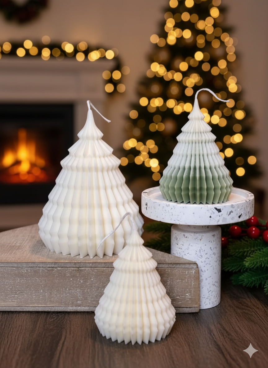 Origami Christmas Tree Candles for Festive Holiday Decor-0