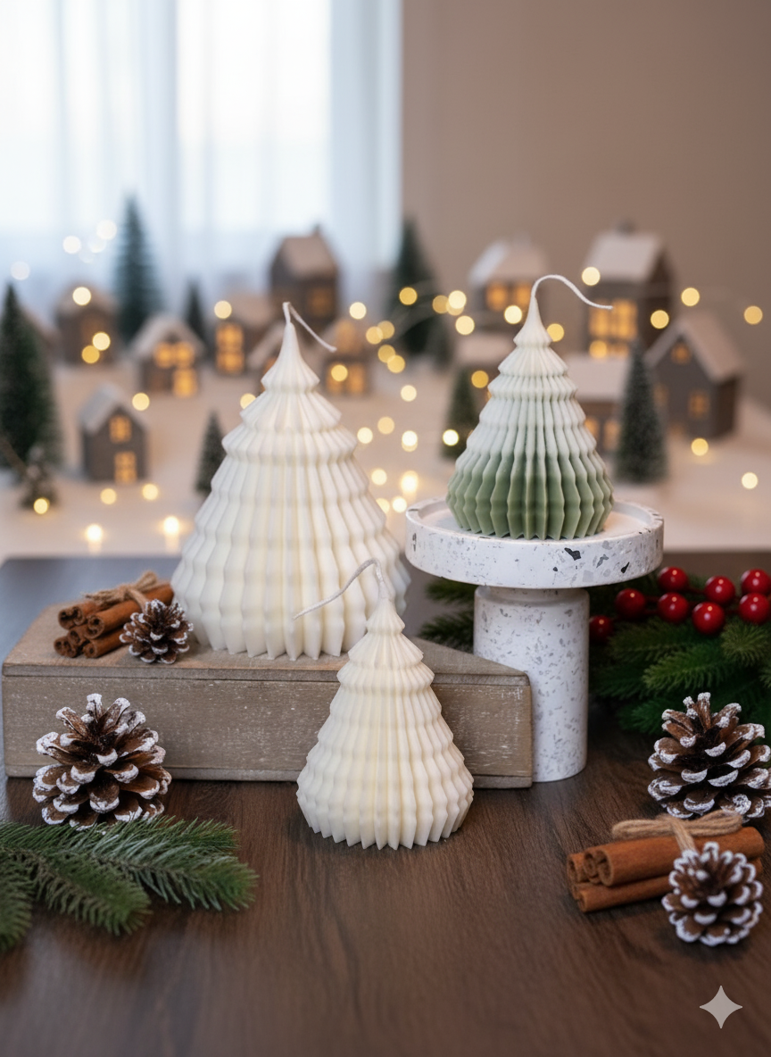 Origami Christmas Tree Candles for Festive Holiday Decor-1