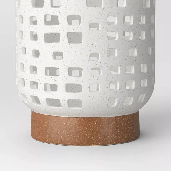 7.17"x6.26" Pillar Ceramic Lantern Candle Holder White