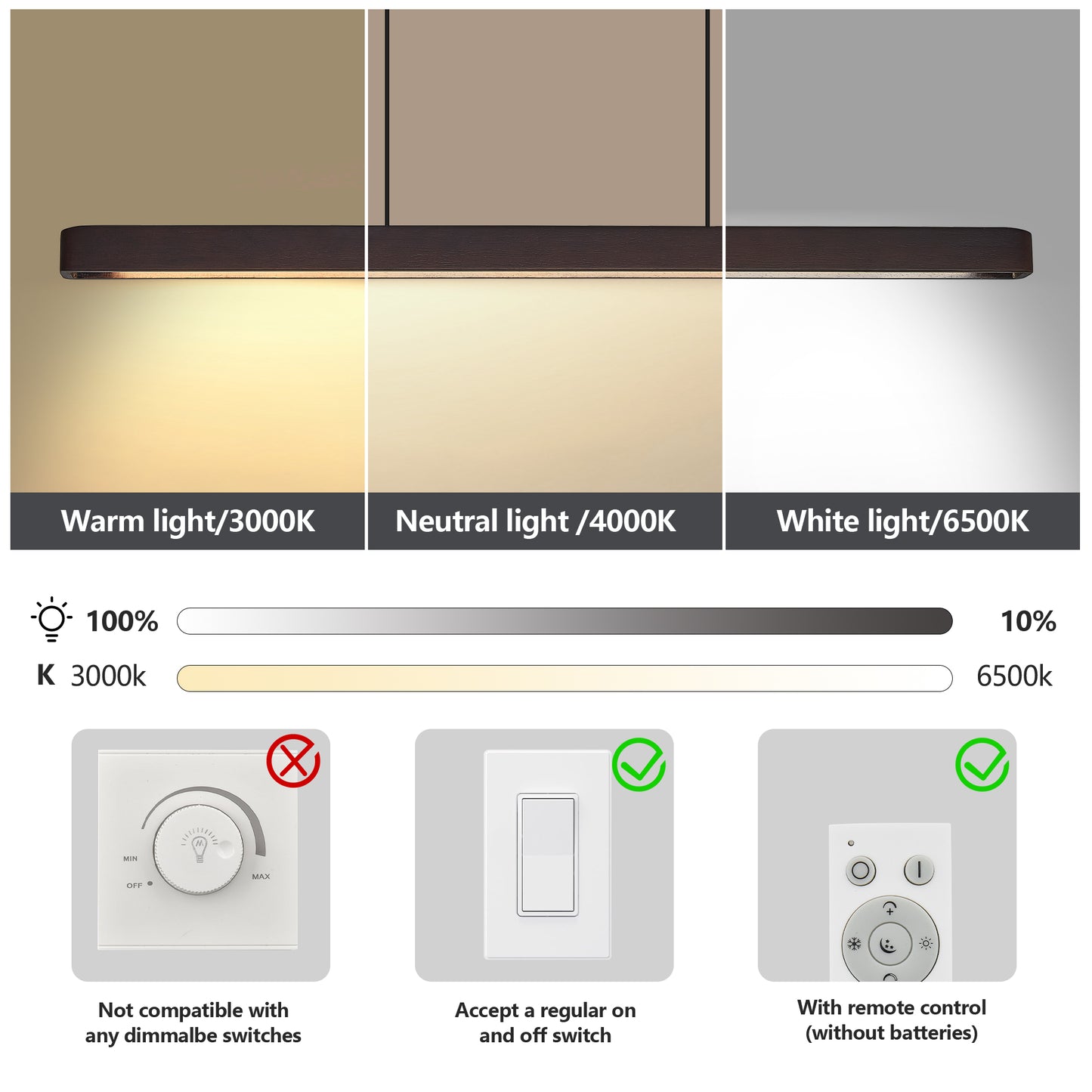 39-inch Walnut Wood Modern LED Pendant Light, Adjustable Hanging Light For Dining Room, Kitchen, Living Room  Sleek Walnut Color Finish