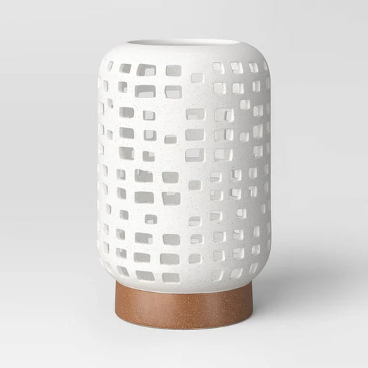 7.17"x6.26" Pillar Ceramic Lantern Candle Holder White
