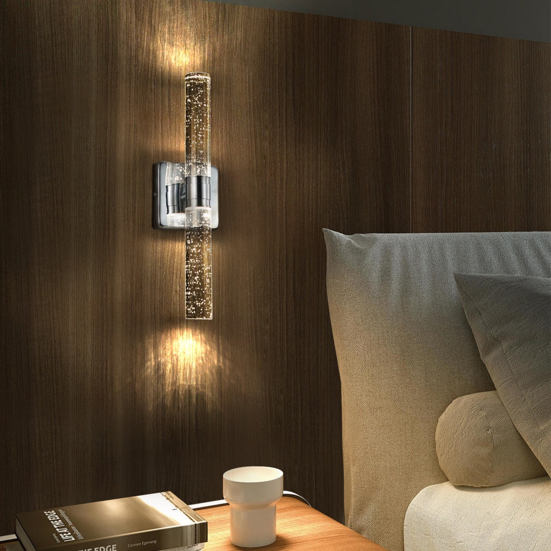 17in  H Contemporary Crystal Wall Light, Chrome Finish With Bubble Crystal, 2-Light Sconce For Bathroom, Bedroom, Hallway - Modern Indoor Lighting Fixture