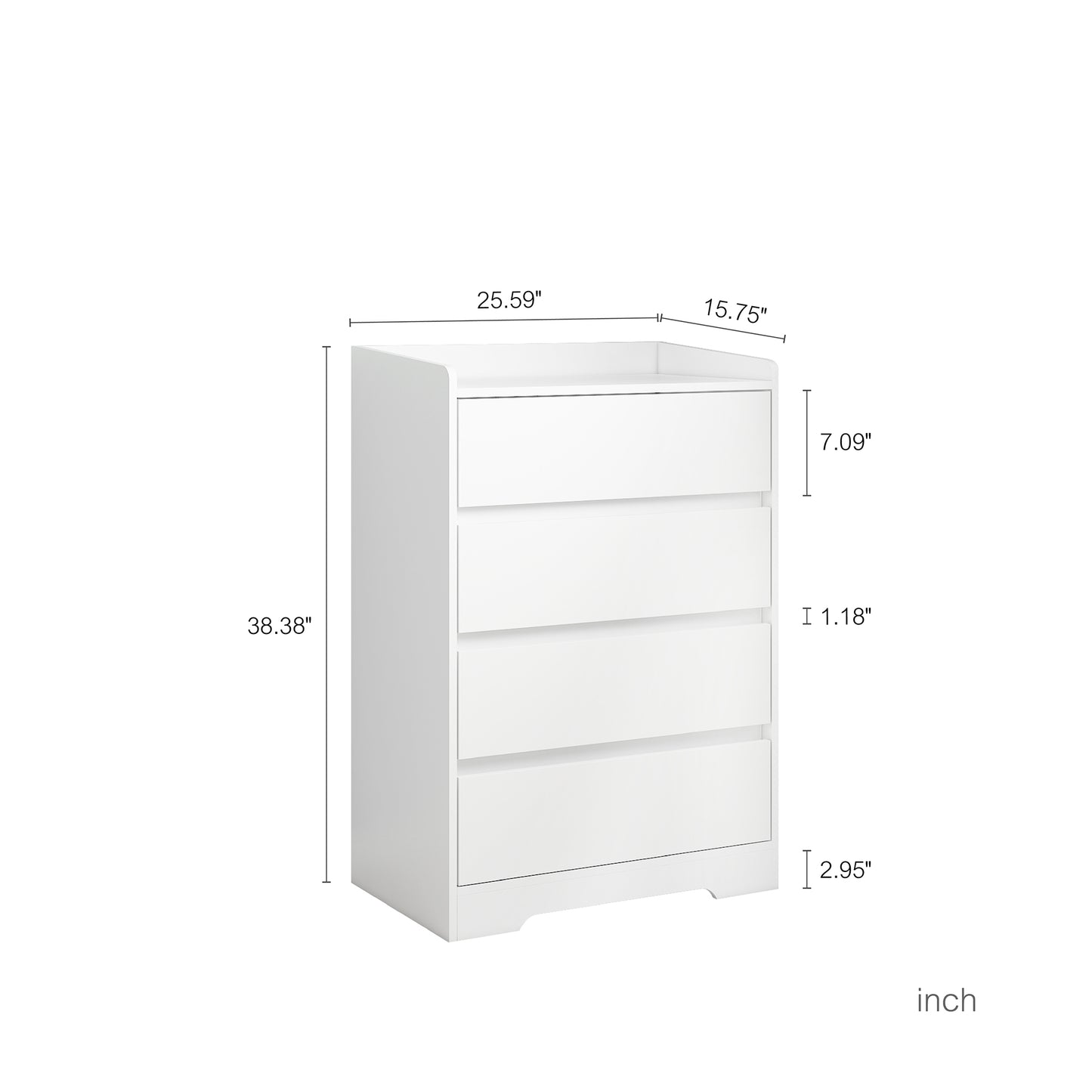 4 Drawer Dresser, Chest Of Drawers Without Handle, White Dresser For Bedroom Waterproof, Modern Wooden Cabinet With Sturdy Frame For Living Room, Entryway, Bedroom, Hallway, Office