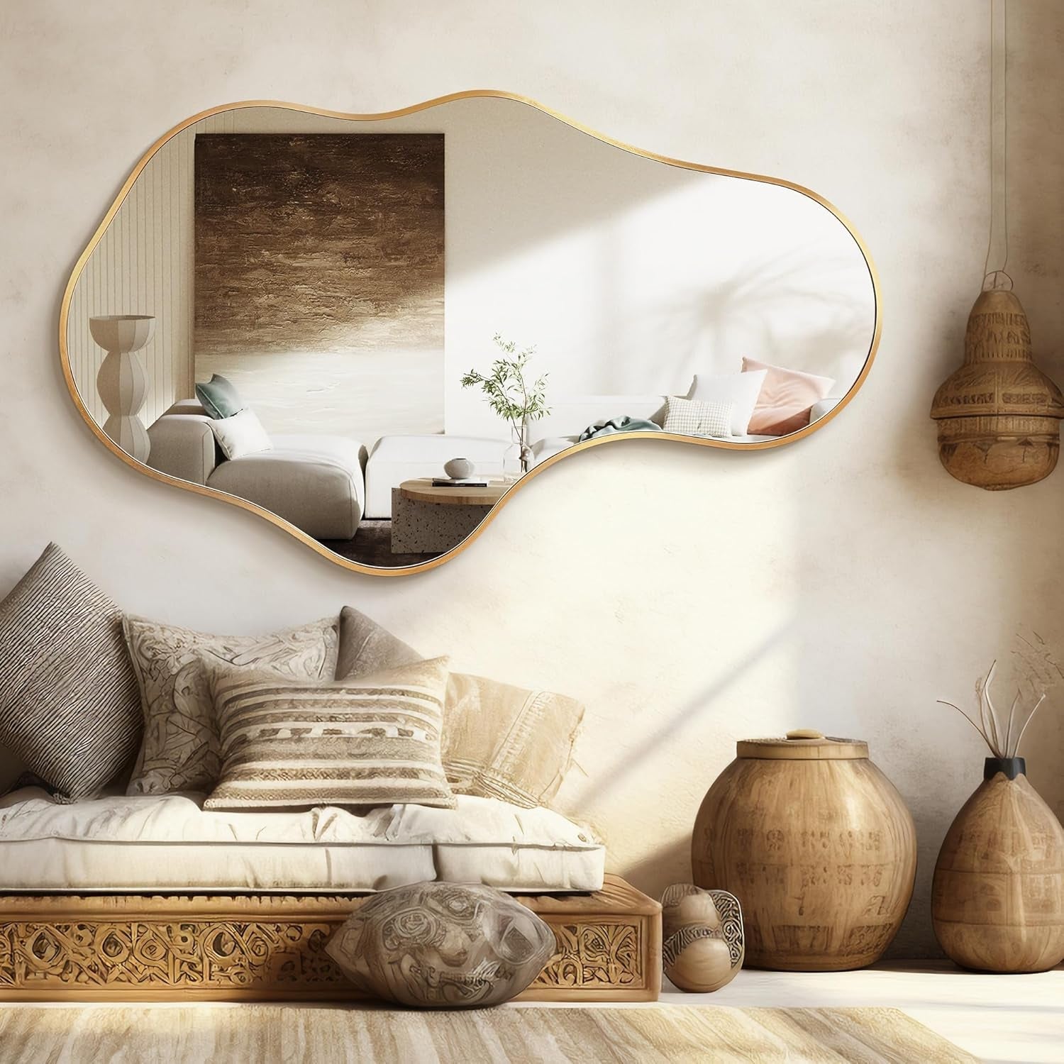 Gold decorative wall mirror irregular shape