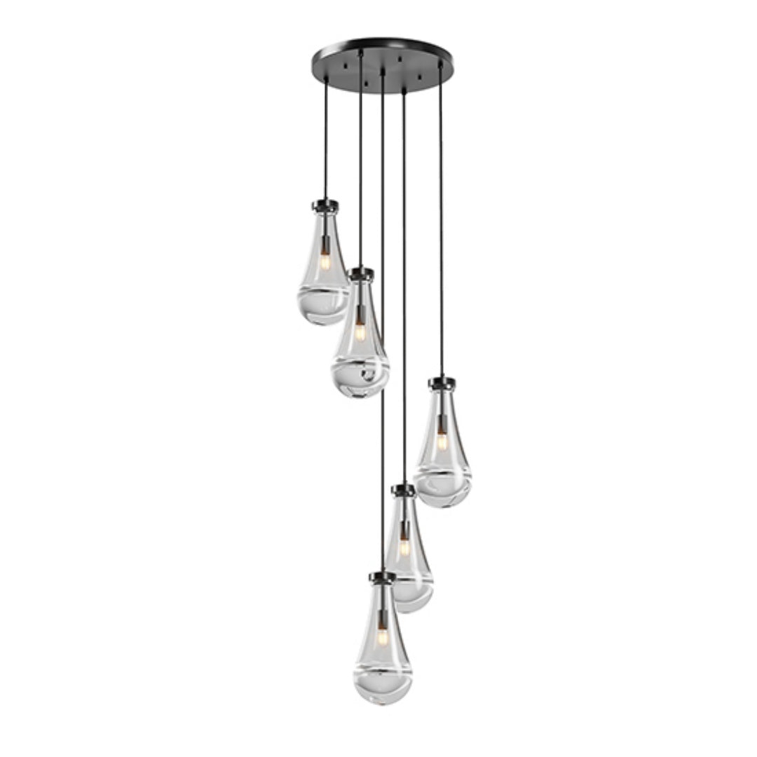 5 Light Cluster Pendant Lights, Black High Ceiling Chandeliers Adjustable, Living Room Pendant Light, Foyer Chandeliers, Stairwell Pendant Lighting, Bedroom Chandelier,E12 Not Including Bulb