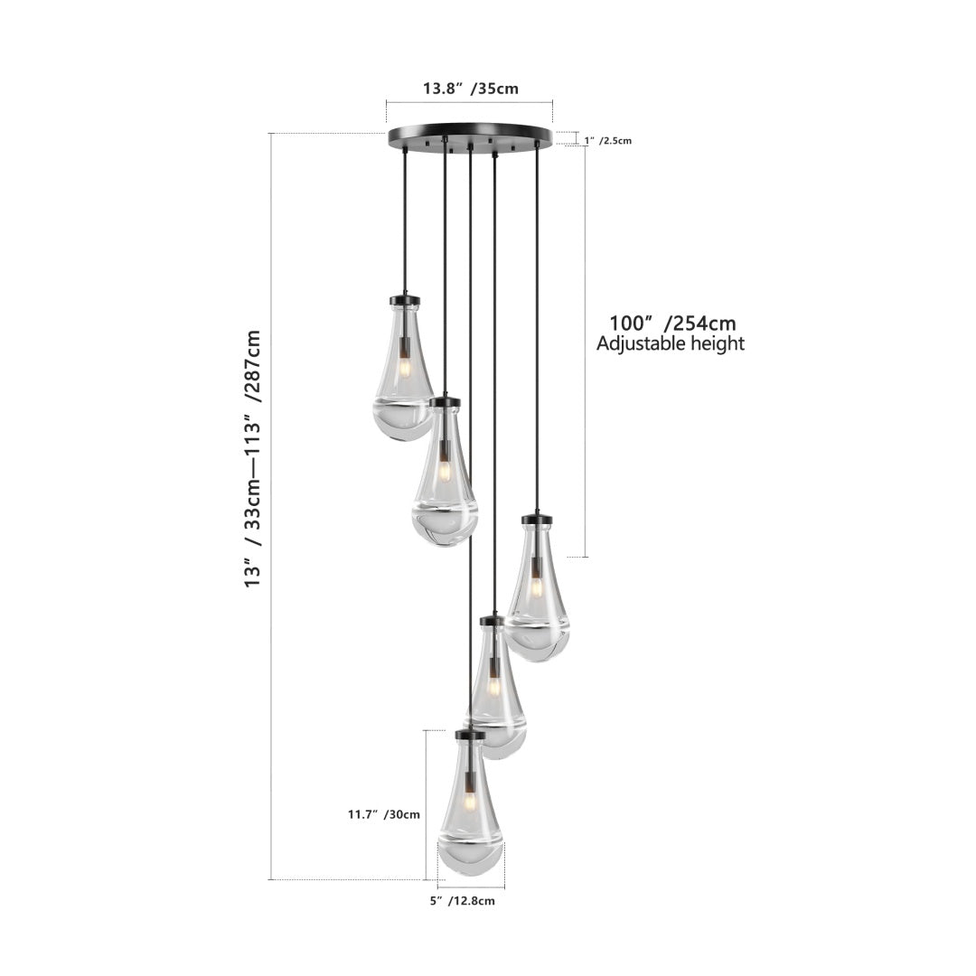 5 Light Cluster Pendant Lights, Black High Ceiling Chandeliers Adjustable, Living Room Pendant Light, Foyer Chandeliers, Stairwell Pendant Lighting, Bedroom Chandelier,E12 Not Including Bulb